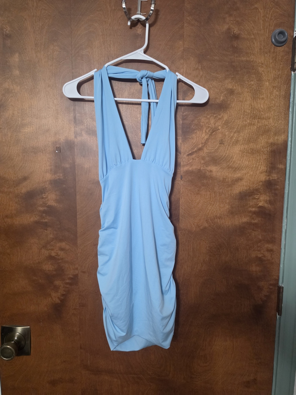 SHEIN Light Blue Halter Tie-Back Mini Dress
